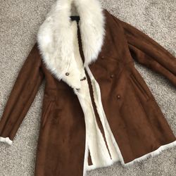 Marc New York Brown Suede Coat With CreamFaux Fur