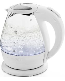 OVENTE 1.5L Glass Electric Kettle with Blue LED Light, 1100W Lighted Countertop Water Heater and Boiler for Coffee or Tea, Auto Shut-Off, Boil Dry Pro