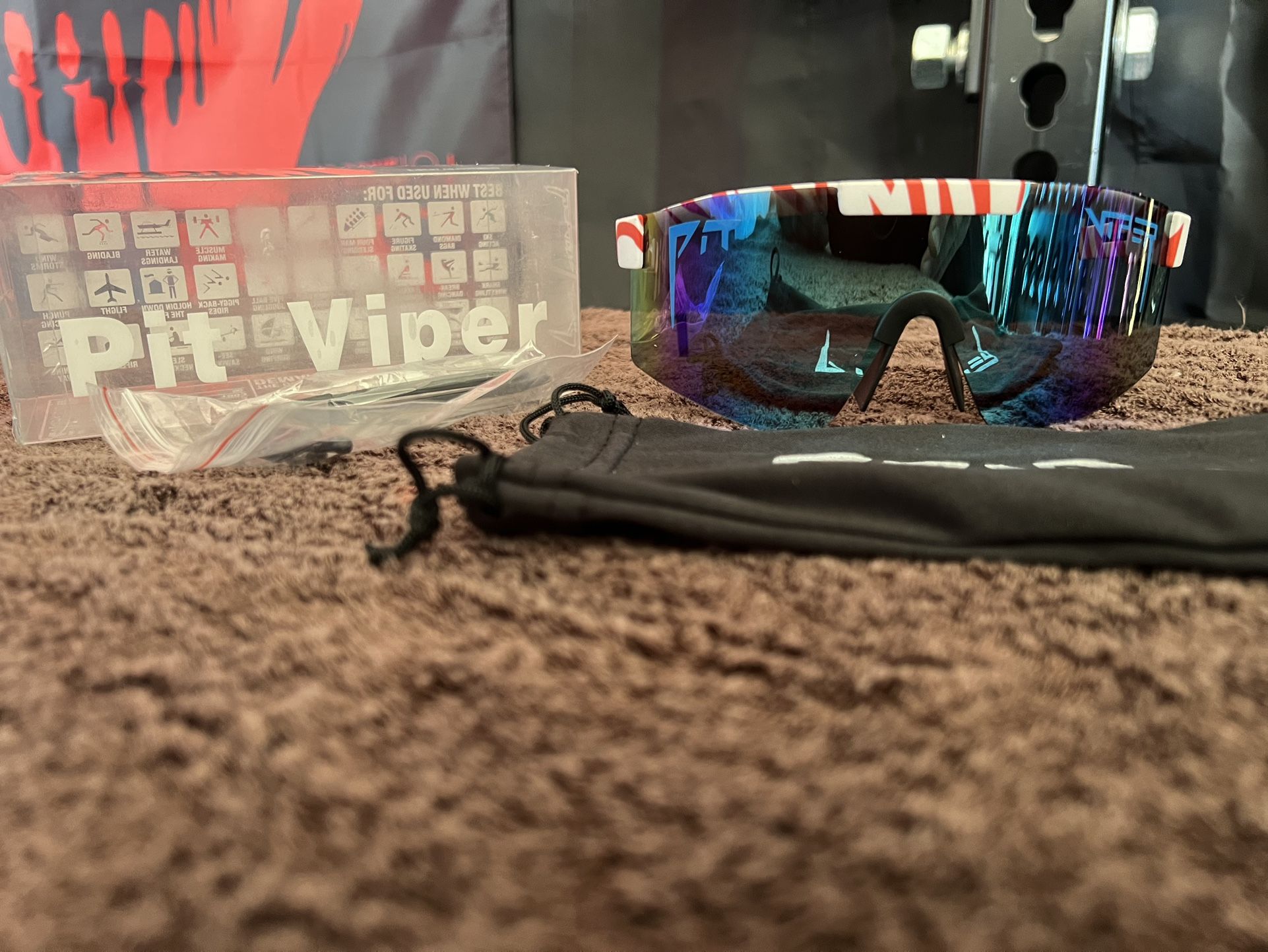 Pit Viper Sunglasses White And Red Stripes Blue Polarized Lens