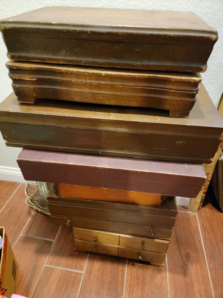 Vintage Wooden Storage Box Chest Felt Lined For Flatware Silverware Jewelry Box