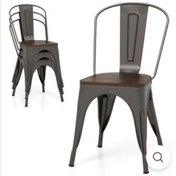 Giantex Metal Dining Chairs Set of 4, Stackable Kitchen Chairs