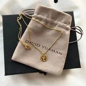 David Yurman 18k yellow gold cross necklace with pavé diamonds
