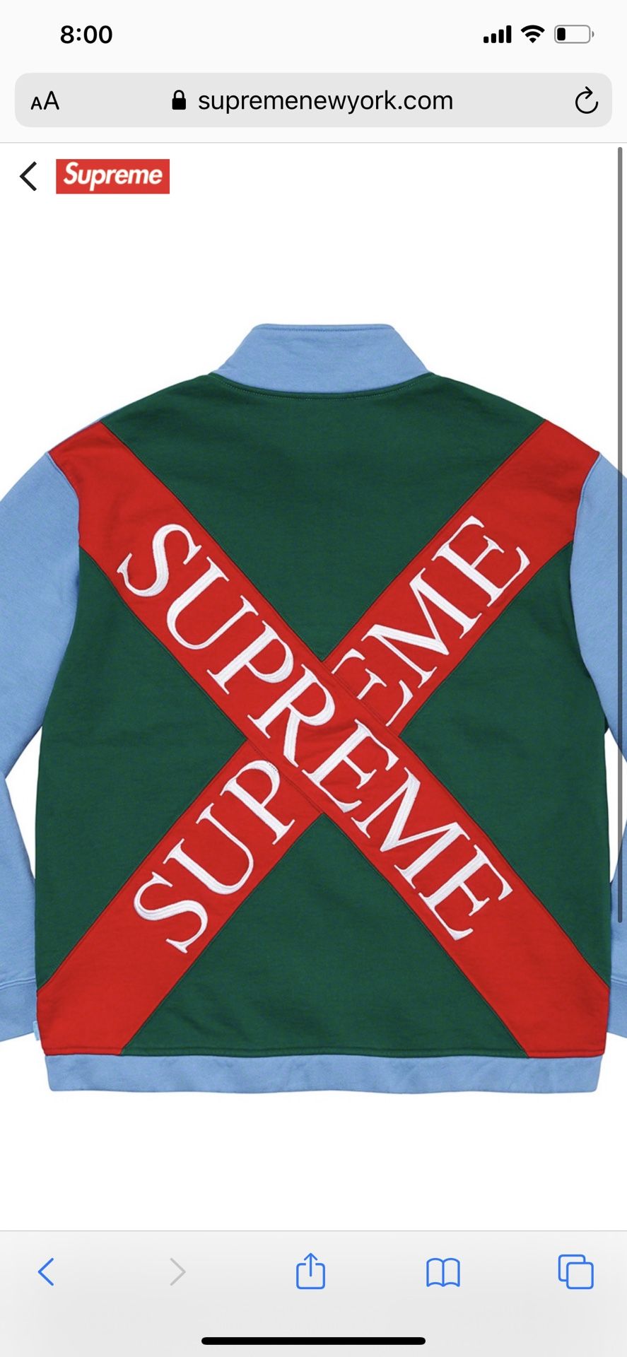 Supreme Cross Half Zip Sweatshirt