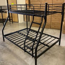 Twin Bed, Full Bed, Twin Full Bunkbed, Twin Full Bunk Bed, Sturdy , Black 