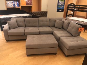 Grey Fabric Sectional Sofa with Ottoman