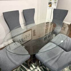 Glass Top Oval Table With 6 Chairs