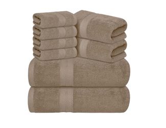 Avalon Towels Luxury 8 Piece Beige Towels Set, 2 Bath Towels, 2 Hand Towels and 4 Washcloths, 600 GSM 100% Ring Spun Cotton Highly Absorbent Beige Bat