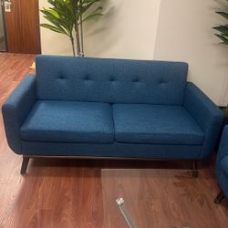 Brand New Mid Century Blue Loveseat 