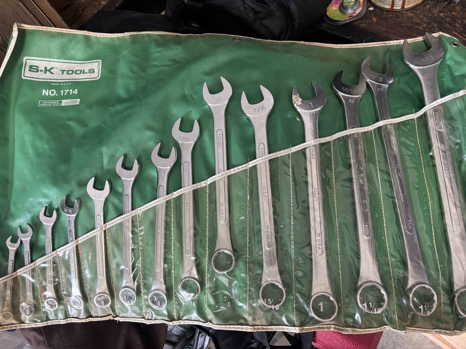 Vintage S-K Combination Wrench Set with Roll, 3/8" to 1-1/4" 14pc, C-Series, USA