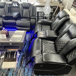NEW OFFER🔥3pcs Leatherette Reclining Living Room Set W/LED Light