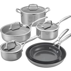 NEW!!!! ZWILLING Energy Plus 10 Pc. Pots & Pans Set * 18/10 Stainless Steel Ceramic 