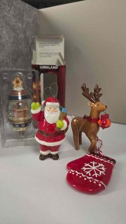 Christmas Ornament Lot Santa Reindeer Mitten Gingerbread House Decor