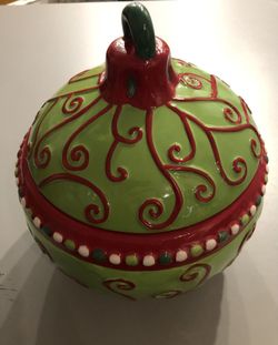 Ceramic Cookie Jar Christmas Holiday Winter Ornament Ball Design 
