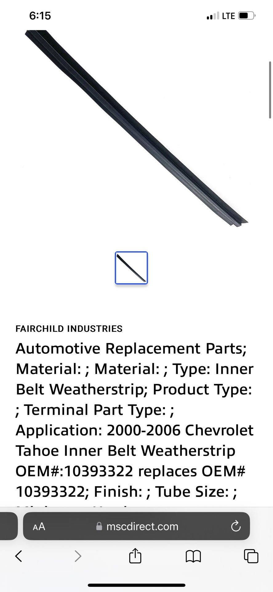 NEW 2000-2006 Genuine GM Inner Belt Weather Strip (Chevy Tahoe) 2 ($50 For The Pair)
