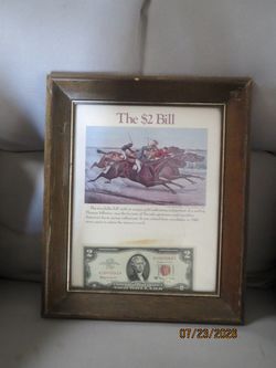 Framed Currier and Ives  with $2 red ink bill