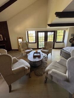 * Set of 4 Beige Wingback Accent Chairs