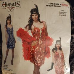 Red Sequin Teardrop Flapper Dress And Gloves