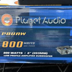 Planet Audio P8UAW 8-inch amplified subwoofer system.