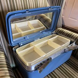 Blue Samsonite Makeup Case , Still Good Some Makeup Stains 