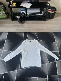 H&M Basic Ribbed Crewneck Sweater White/Cream Knit Men's