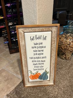 Fall Bucket List Framed Wood Sign