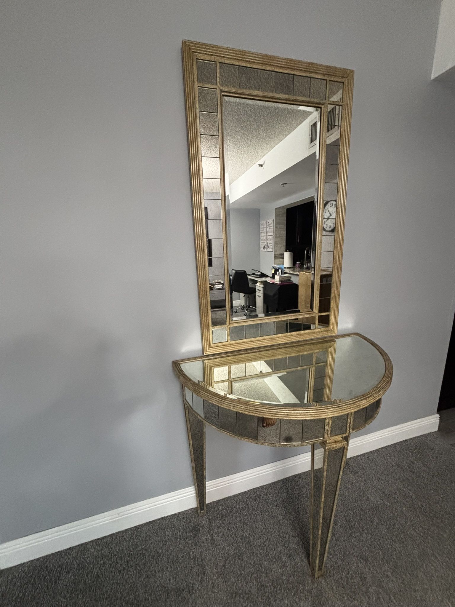 Gold Mirrored Console Table With Mirror 