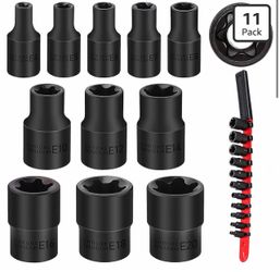 SEDY Juego de llaves de vaso E-Torx de 11 piezas – Juego de enchufes de estrella con riel de enchufe, enchufe externo Torx con organizador, juego de e