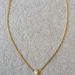 Vintage 1928 Gold Tone Faux Pearl Textured Chain Link Signed 16.25" Necklace