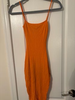 Orange Ribbed Bodycon Midi Dress