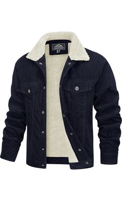 MAGCOMSEN Men's Corduroy Jacket Winter Sherpa Lined Warm Thick Coat Cotton Corduroy, Sherpa Lined, 5 Pockets, Fleece, Warm Winter Wool, Trucker Wester