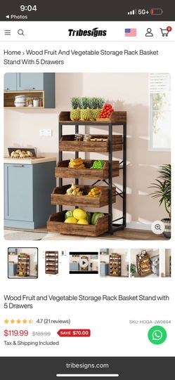Kitchen , living room Storage Rack Basket Stand With 5 Drawers for sale new 