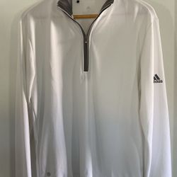 Mens Adidas White Quarter Zip Long Sleeve Athletic Athleisure Wear Golf