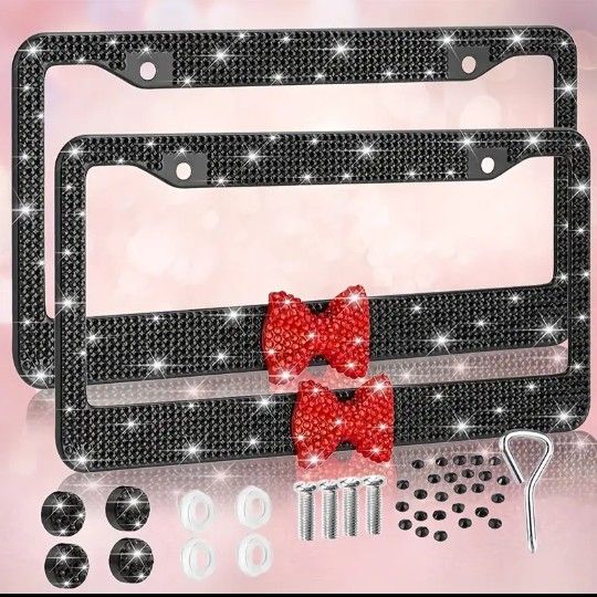 Red Bow/ Black 2pc Bling License Plate Holder