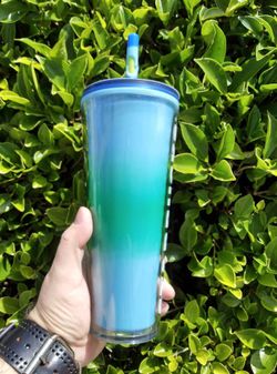 Starbucks 2023 Spring Straw Topper Blossom Color Changing Tumbler 24oz Cup,  Blue green