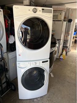 Kenmore and whirlpool  Stackable  Washer and gas dryer  Excellent working condition  Heavy duty  W27 D31.5 H76 Washer 4.5 cu ft Dryer 7.4 cu ft 3 mont
