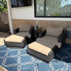 Two Lounge Chairs, One Table Cushions In Excellent Condition