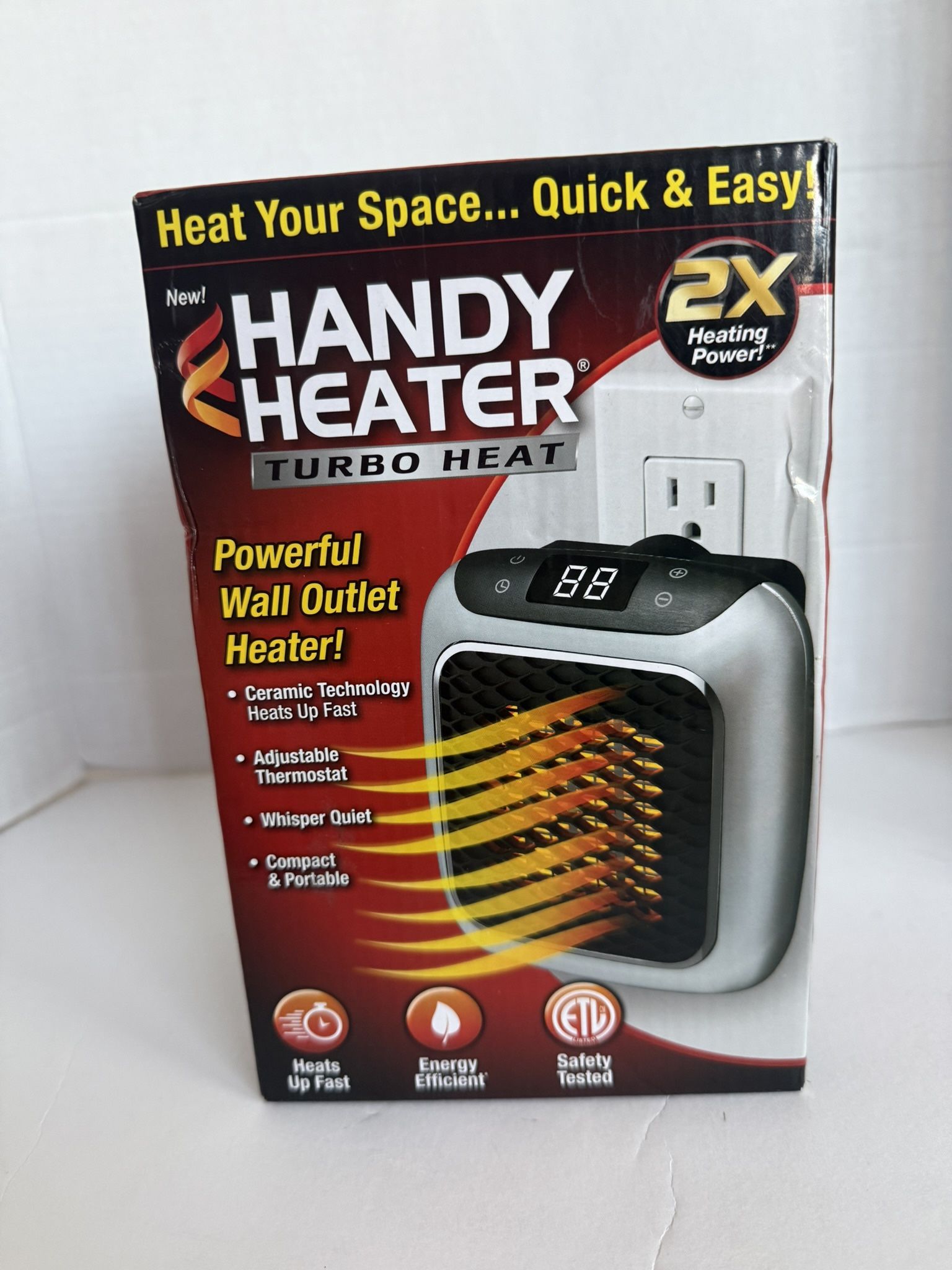 Handy Heater Turbo Wall Outlet Small Space Heater with Adjustable Thermostat