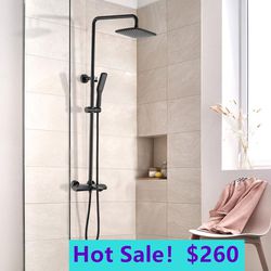 Thermostatic Shower Combo Set Wall Mounted Black Shower Faucet Set with Rain Shower Head, Hand Shower,  Bathtub Faucet, CE838MB showroom clearance