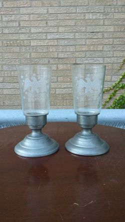 Pair of Pewter & Glass Candlestick Holders