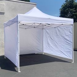 (New in box) $129 Heavy Duty 10x10ft Popup Canopy with 3 Sidewalls, White/Blue