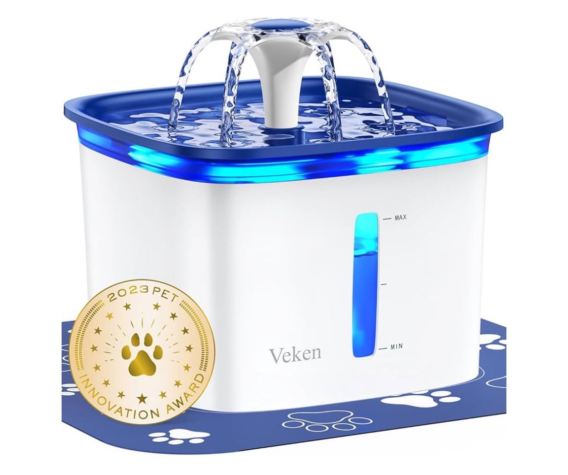 Veken Cat Water Fountain w/ Light & 3 Filters