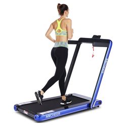 ANCHEER 2 in 1 Folding Treadmill, 2.25HP Electric Treadmill, Under Desk Portable Treadmill Walking Running Machine with Bluetooth Audio Speakers for H