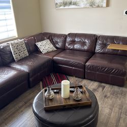 Brown Leather Corner Couch 