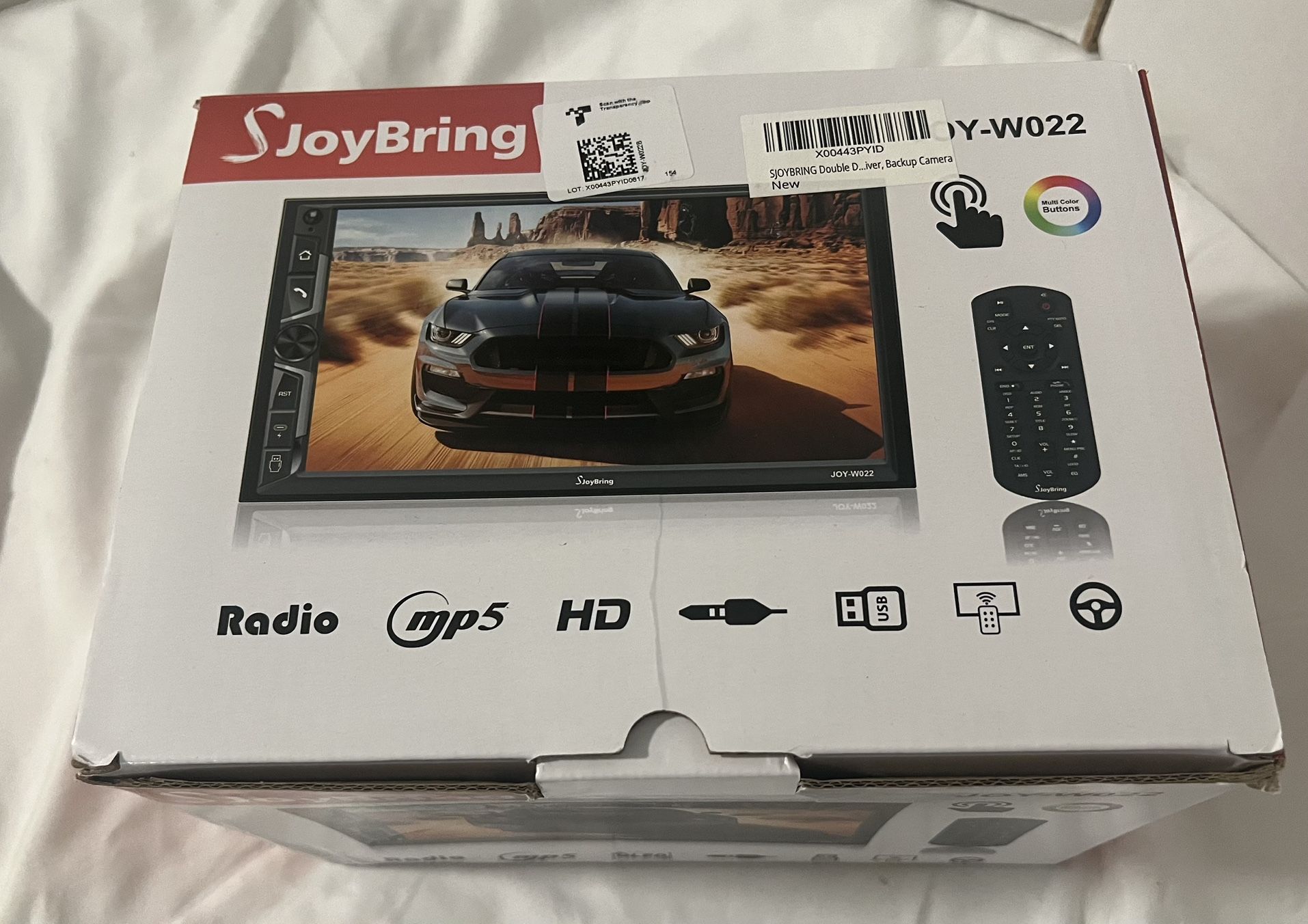 SJoyBring Wireless Double Din Car Stereo with Carplay, Android Auto, QLED Touchscreen, Bluetooth, 4-Channel RCA, 60W*4 High Power, Subwoofer, 7" Car R