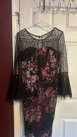 VENUS Black Floral Mesh Bell Sleeve Dress – Women’s: