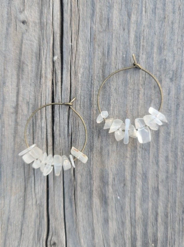 Moonstone Crystal Brass Hoop Earrings 