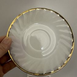 Vintage Anchor Hocking Fire King 6” Gold Rim Milk Glass Plate