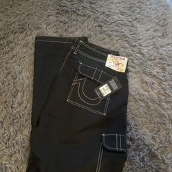True Religion Jet Black Cargo Jeans