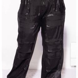 Black Satin Cargo Pants — Trendy Street Style