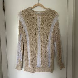 Oversized Long Beige And White Sweater